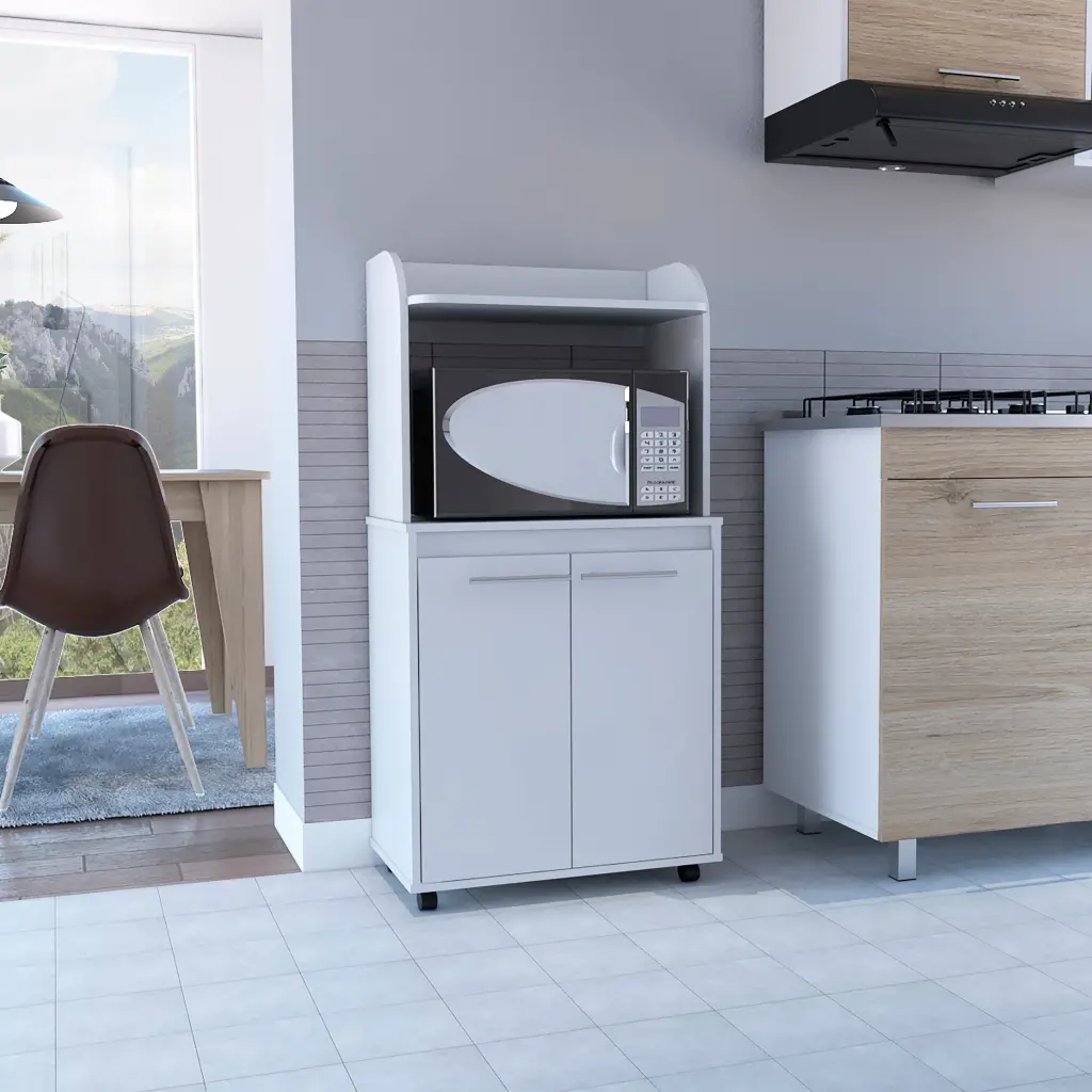 Kira Kitchen Kart Double Door Cabinet Open Shelf Interior Storage tuhome