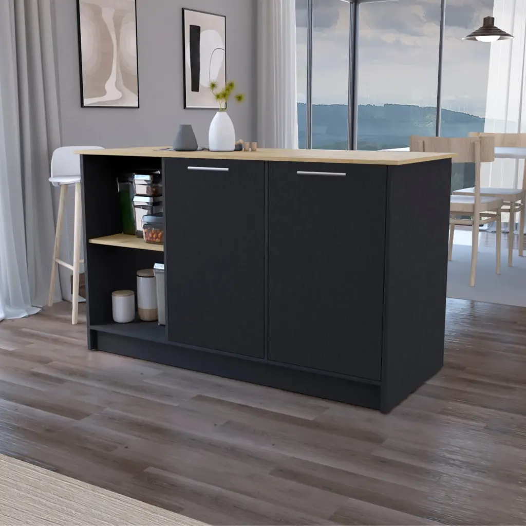Black And Macadamia Double Door Cabinets Kitchen Island Black Natural furniture max