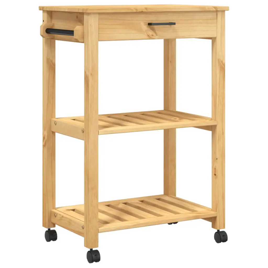 Kitchen Trolley MONZA 23.6x15.7x35.4 Inches Solid Wood Pine Rolling Kitchen Island