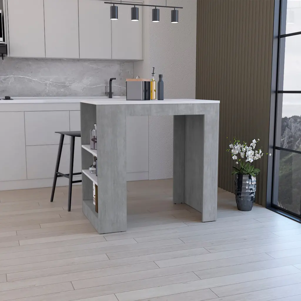 Kitchen Island Kitchen Bar Table 36 Inches H 3 Side Shelves Concrete Gray rta mubles colombia