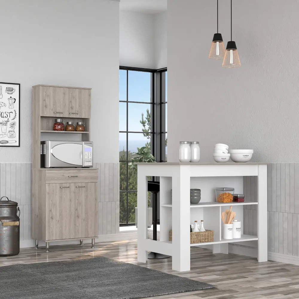 Newton 8-Shelf 1-Drawer 2-Piece Kitchen Set Island and Pantry furniture max