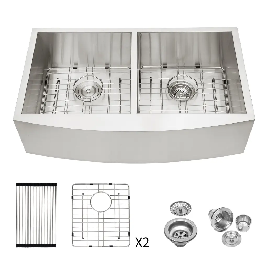 Double Bowl 50 50 Farmhouse Sink 33X20X9 Stainless Alloy Metal Apron Front lordear