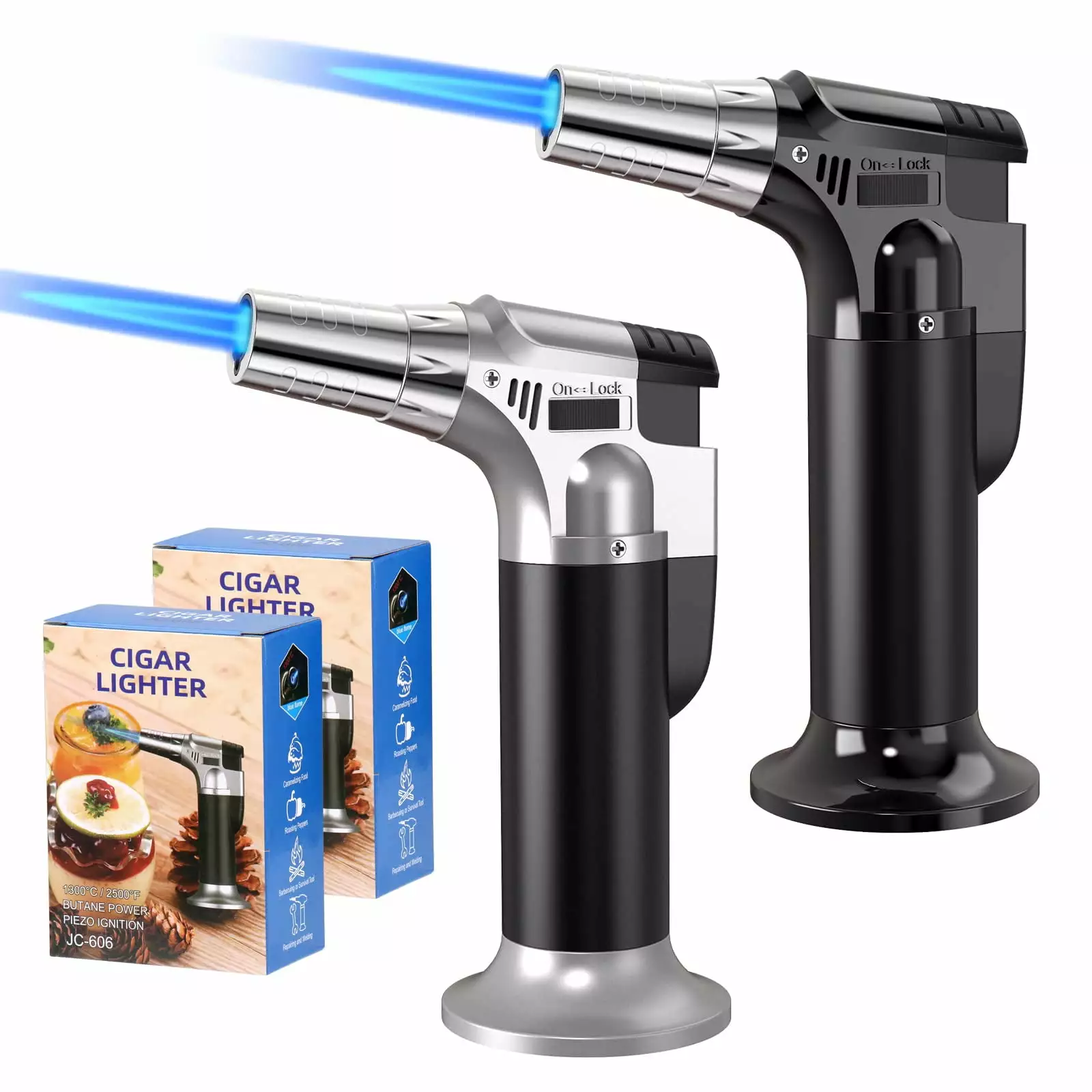 2 Pack Refillable Culinary Cooking Torch Kitchen Blow Torch Lighter Adjustable Flame and Safety Lock Baking Creme Brulee
