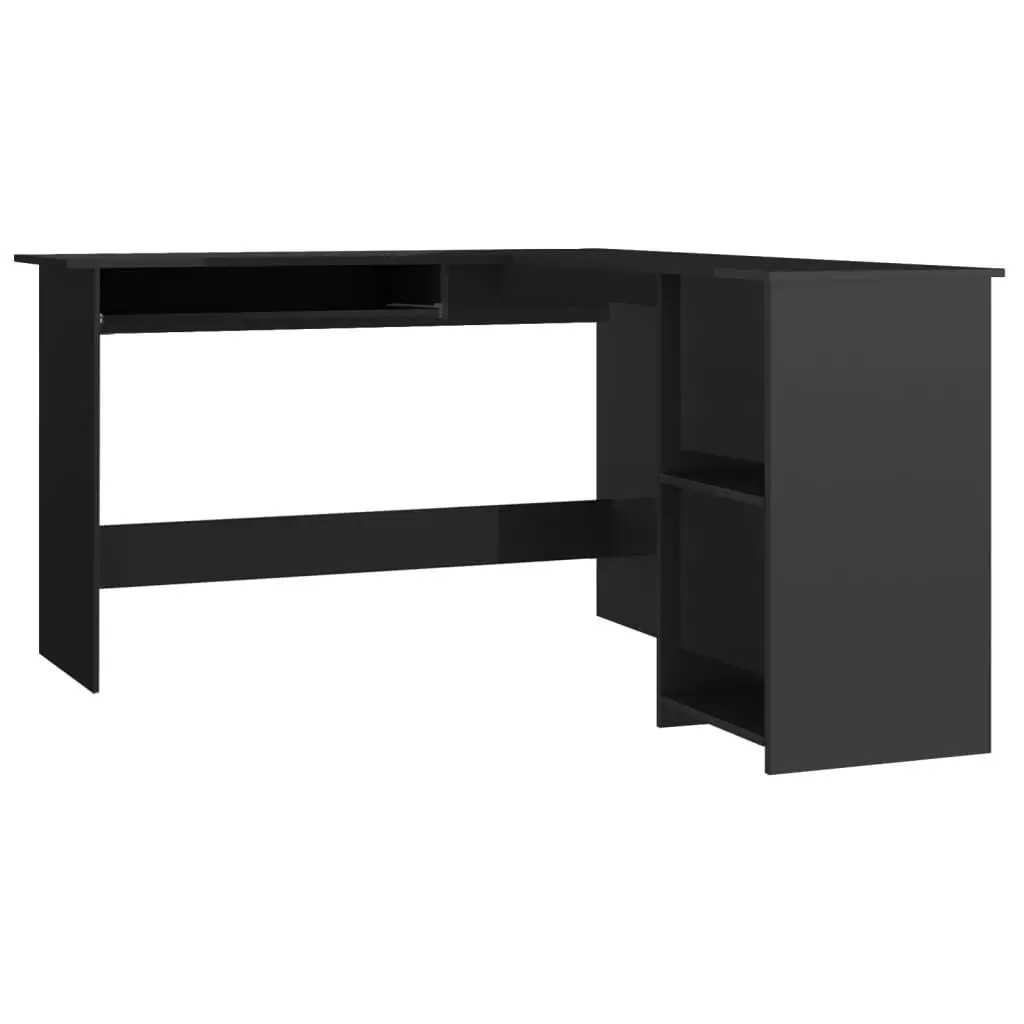 L-Shaped Corner Desk High Gloss Black 47.2x55.1 Inches Engineered Wood