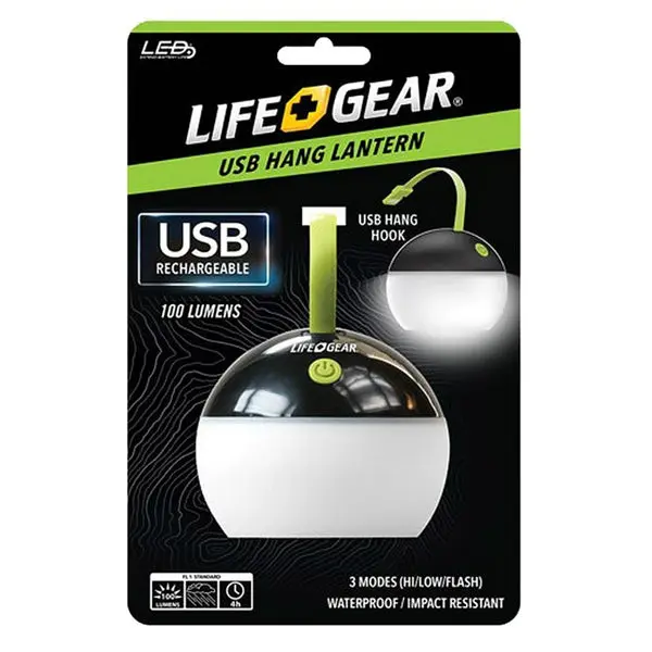 Life + Gear 41-3969 USB Rechargeable Hang Lantern 100 Lumens Camping Life Gear