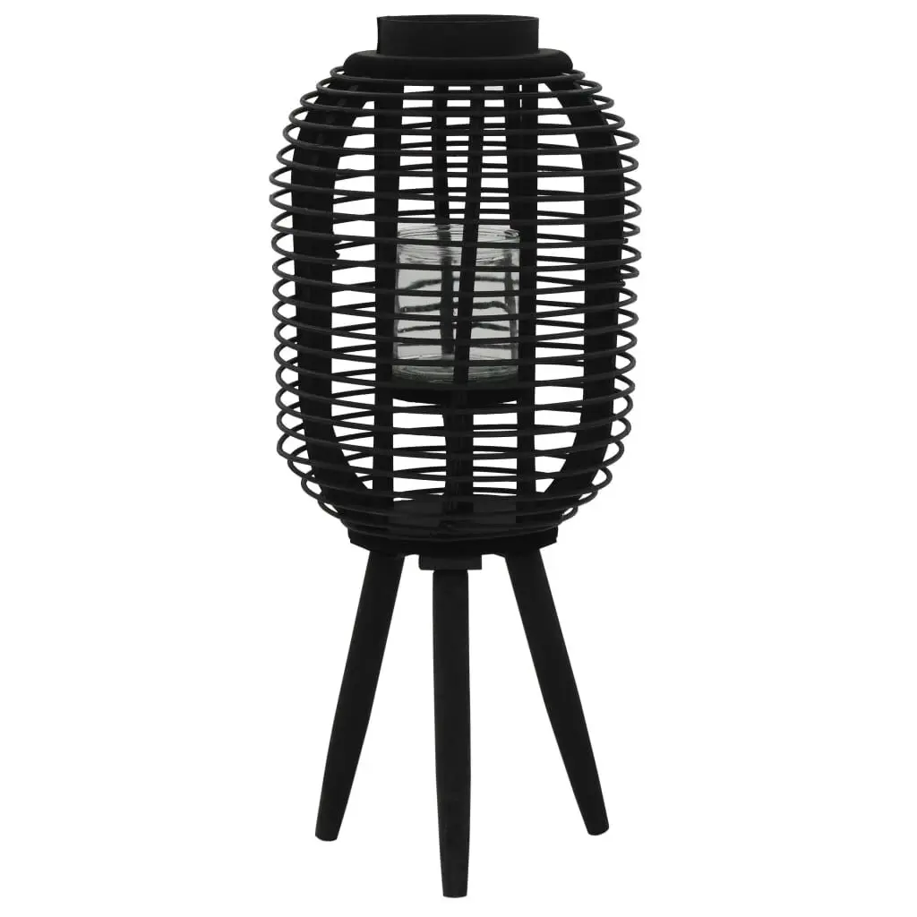 Freestanding Candle Lantern Holder Bamboo Black Outdoor Decor