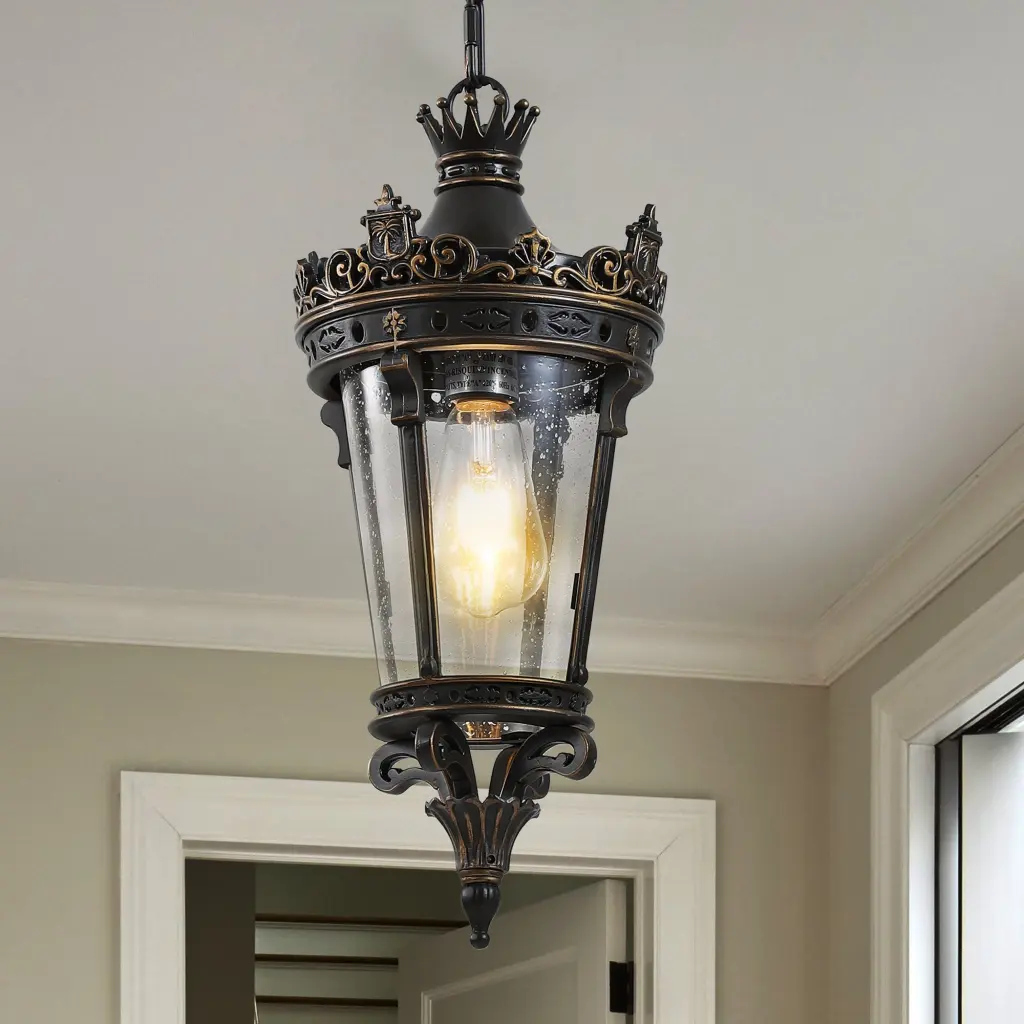 Antique Crown Outdoor Hanging Lantern Water Resistant Vintage Pendant Light Garden Decor lighting commune