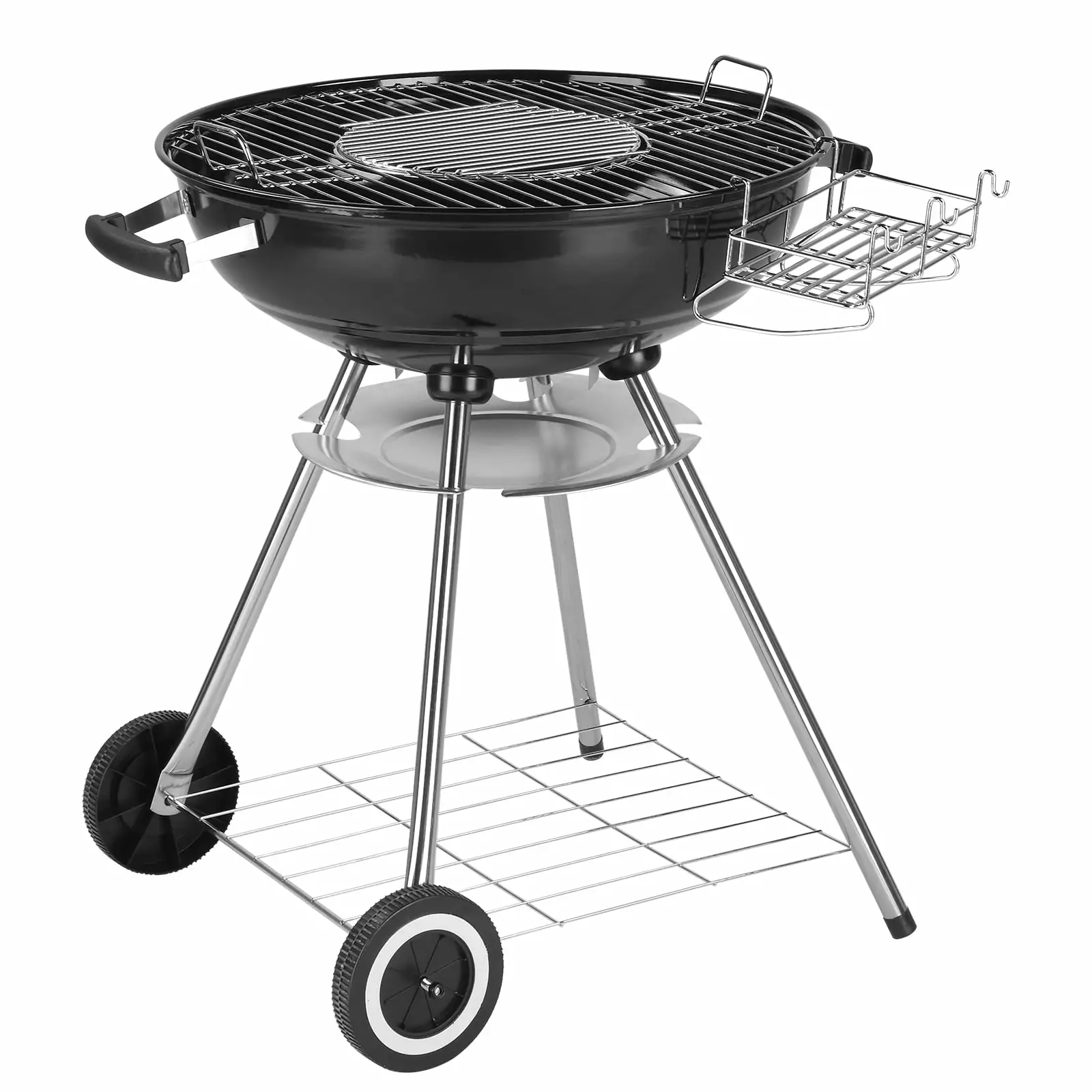 DFITO 28 Inch Apple Charcoal BBQ Grill Wheels and Storage Holder Enamel Outdoor Grill Camping Picnic Party Drum