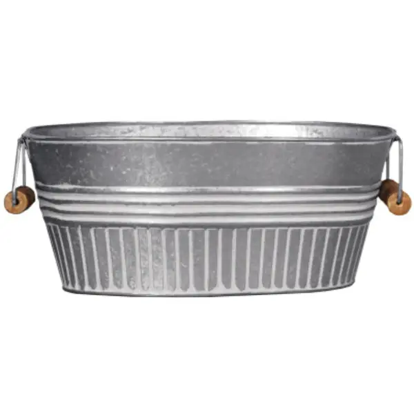 Robert Allen Galvanized White Wash Basin Planter 14 Inch Large Outdoor Garden Decor