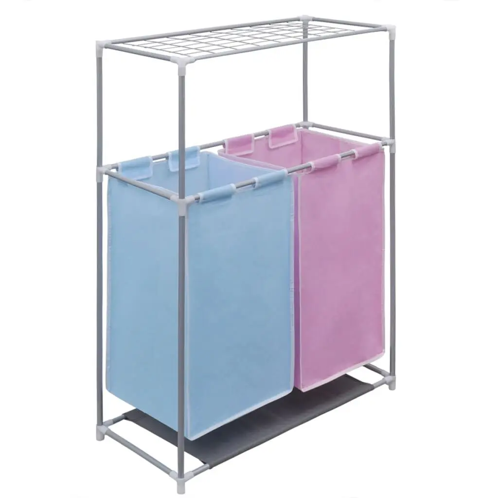 2-Section Laundry Sorter Hamper Top Shelf Drying Clothes Organizer