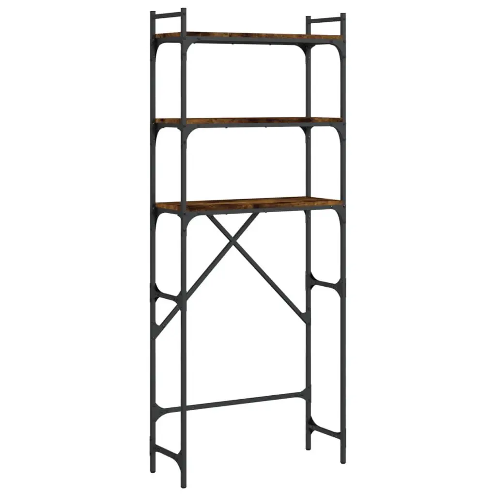 Washing Machine Shelf Smoked Oak 26.4x9.8x64.2 Inches Engineered Wood Laundry Organizer