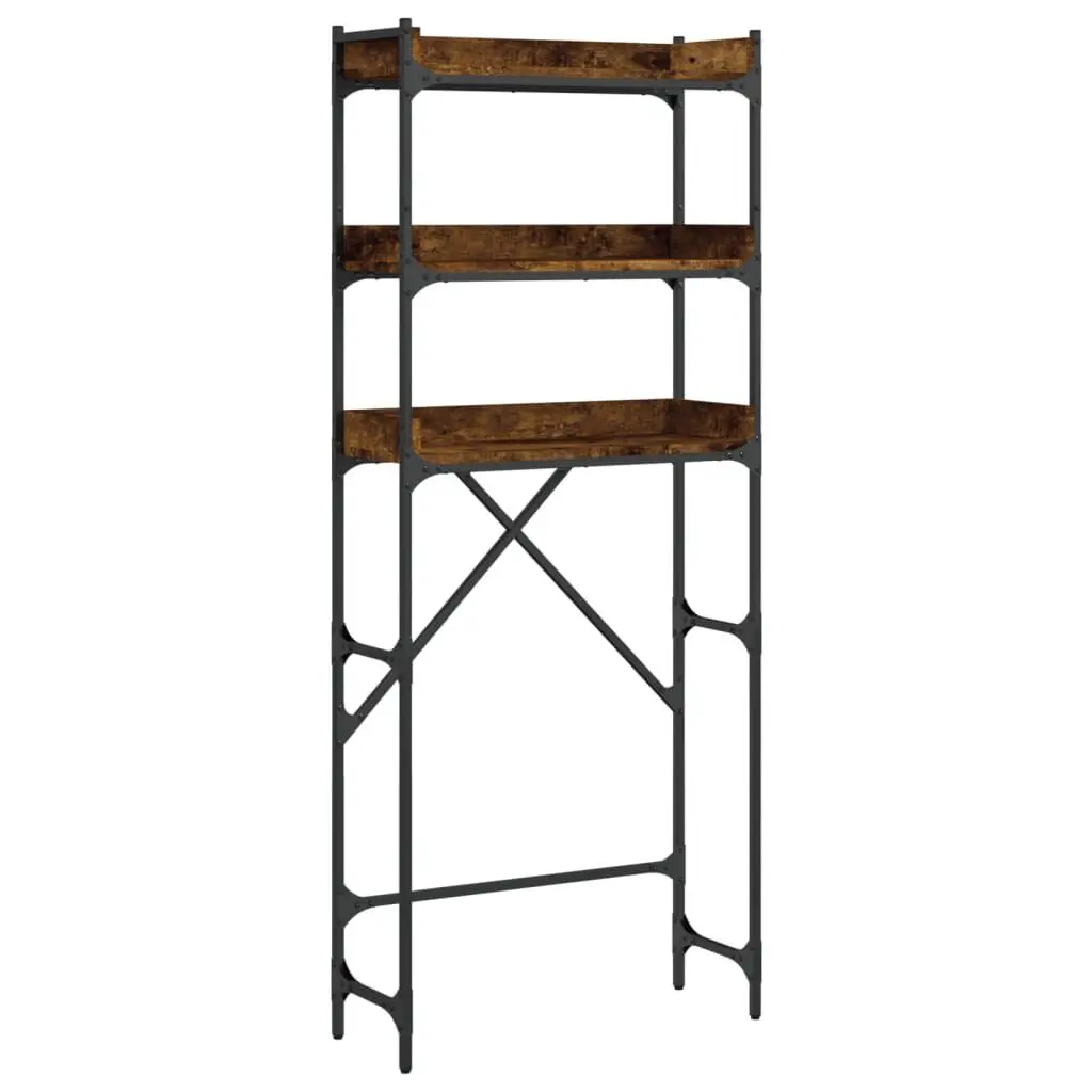 Washing Machine Shelf Smoked Oak 26.4x9.8x64.2 Inches Engineered Wood Laundry Organizer