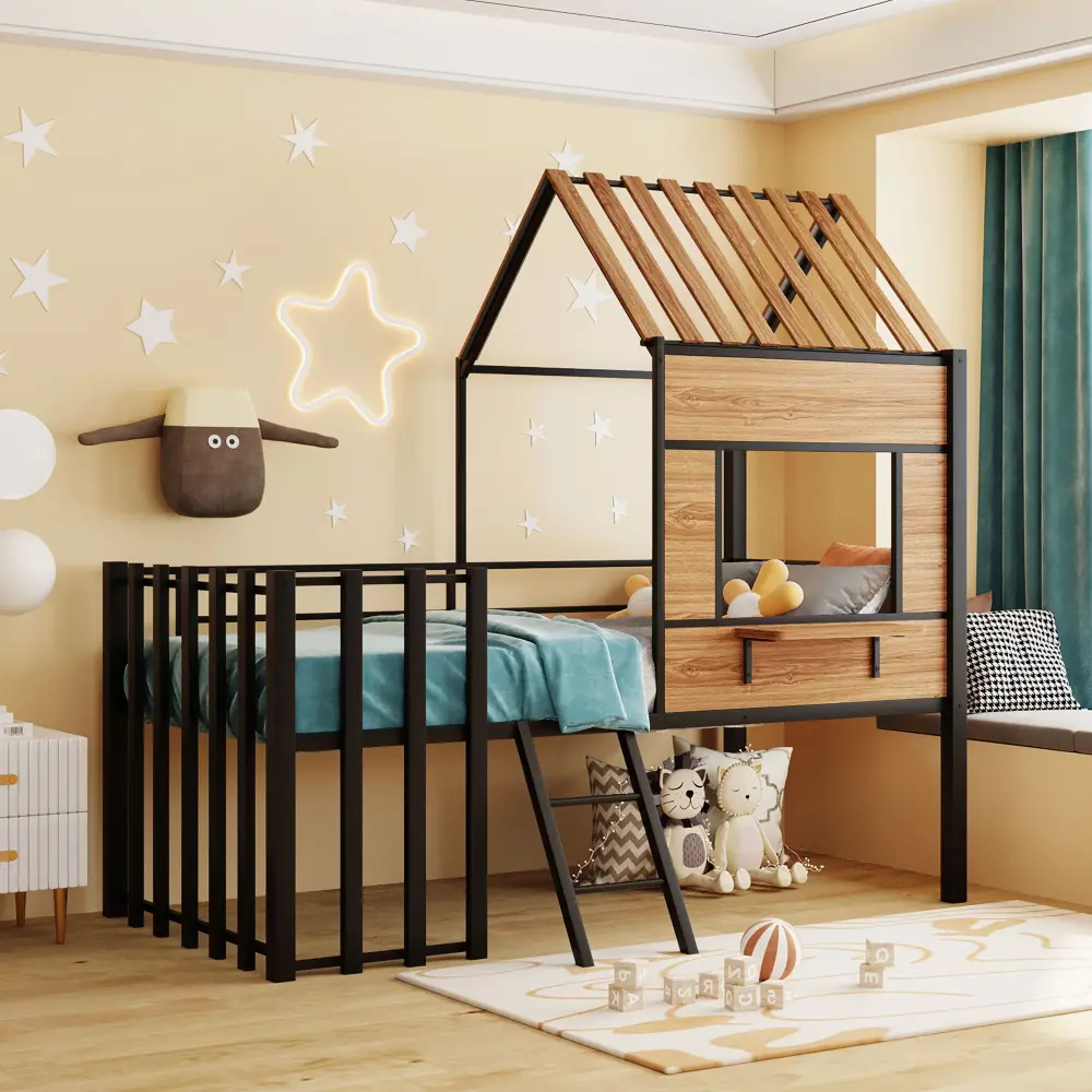 Collapsible Loft Bed Roof, Window, Guardrail, Ladder