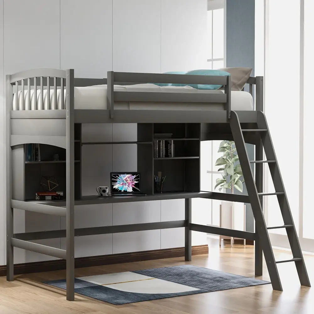 Loft Bed Storage Shelves, Desk And Ladder Compatible Standard Hoses