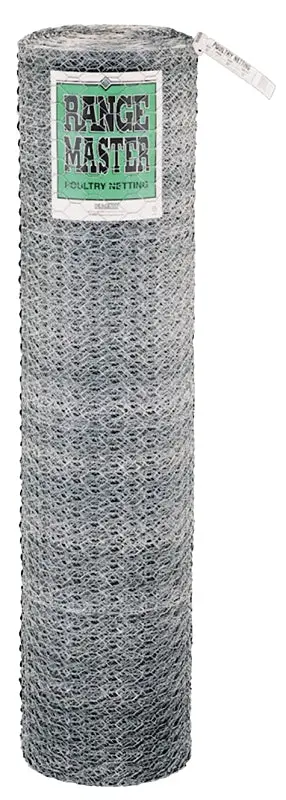Rangemaster 6432 Poultry Netting, 50 ft L, 72 W, 20 ga Gauge, Hexagonal Mesh, 1 Mesh, Hardened, Galvanized