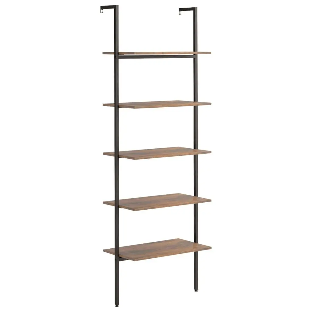5 Tier Leaning Shelf Dark Brown and Black 25.2 x 13.8 x 72.8 Inches Space Saving Storage