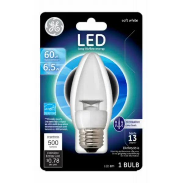 GE 37265 Dimmable Candelabra Base BM Shape LED Light Bulb 500 Lumens 6.5W GE Lighting