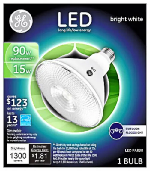 GE 38451 LED PAR38 Outdoor Floodlight Bulb Bright White 15W Energy Efficient GE Lighting