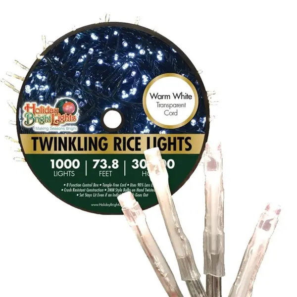 Holiday Bright Lights LED-3MR1000-TWW Straight Rice Light Set Warm White Christmas Lights