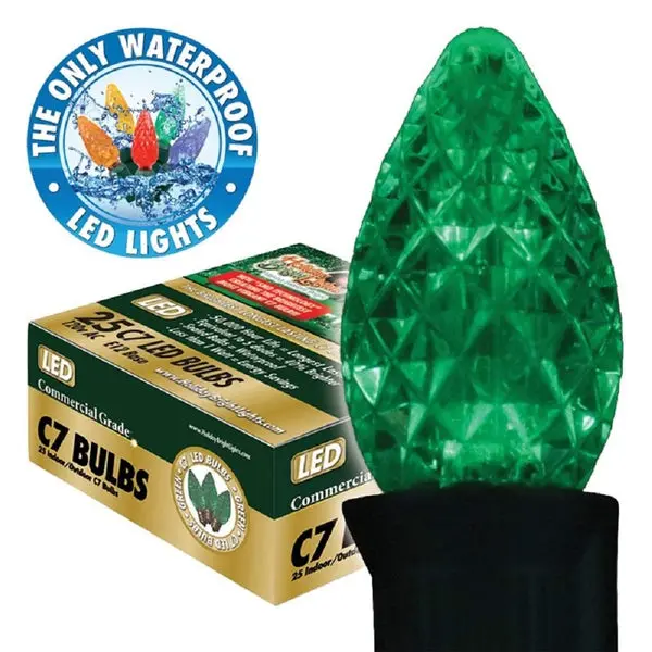Holiday Bright BU25-LEDFC7-TGR LED C7 SMD Transparent Green 25 Light Bulb 120V Replacement Holiday Bright Lights