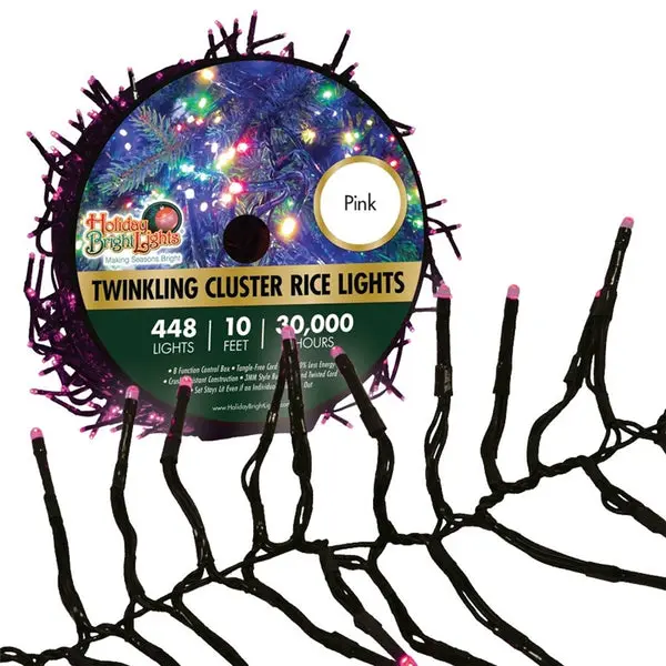 Holiday Bright LED-3MCR448-GPK Twinkling Cluster Rice Reel 448-Light Set Pink Holiday Bright Lights
