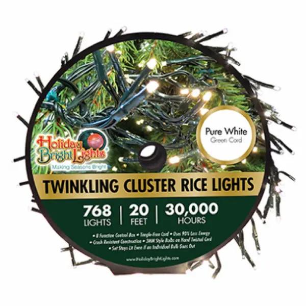 Holiday Bright Lights LED-3MCR768-GPW LED Cluster Rice Light Set 768 Lights Green White Holiday Decor