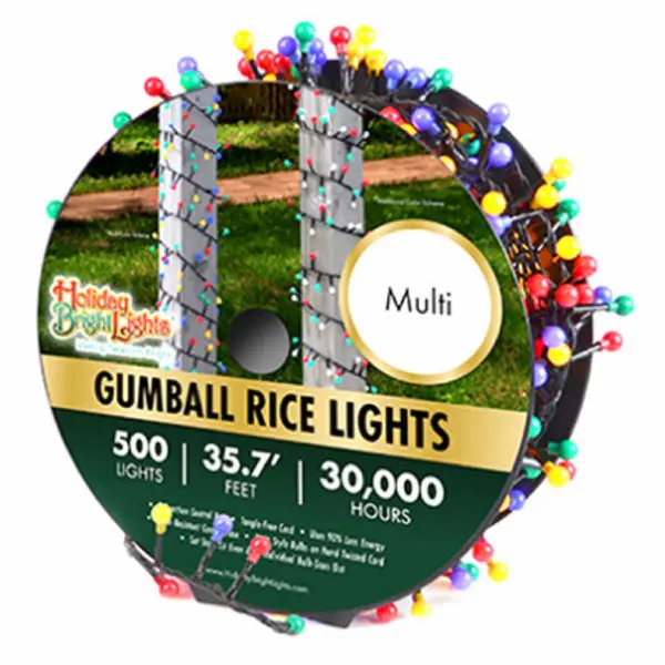 Holiday Bright Lights LED-GMBR500-GMU Gumball Rice Light Set 500 Lights Green Multi Christmas Decor