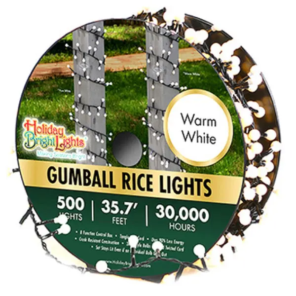 Holiday Bright Lights LED-GMBR500-GWW Gumball Rice Light Set 500 Lights Green White Christmas Decor