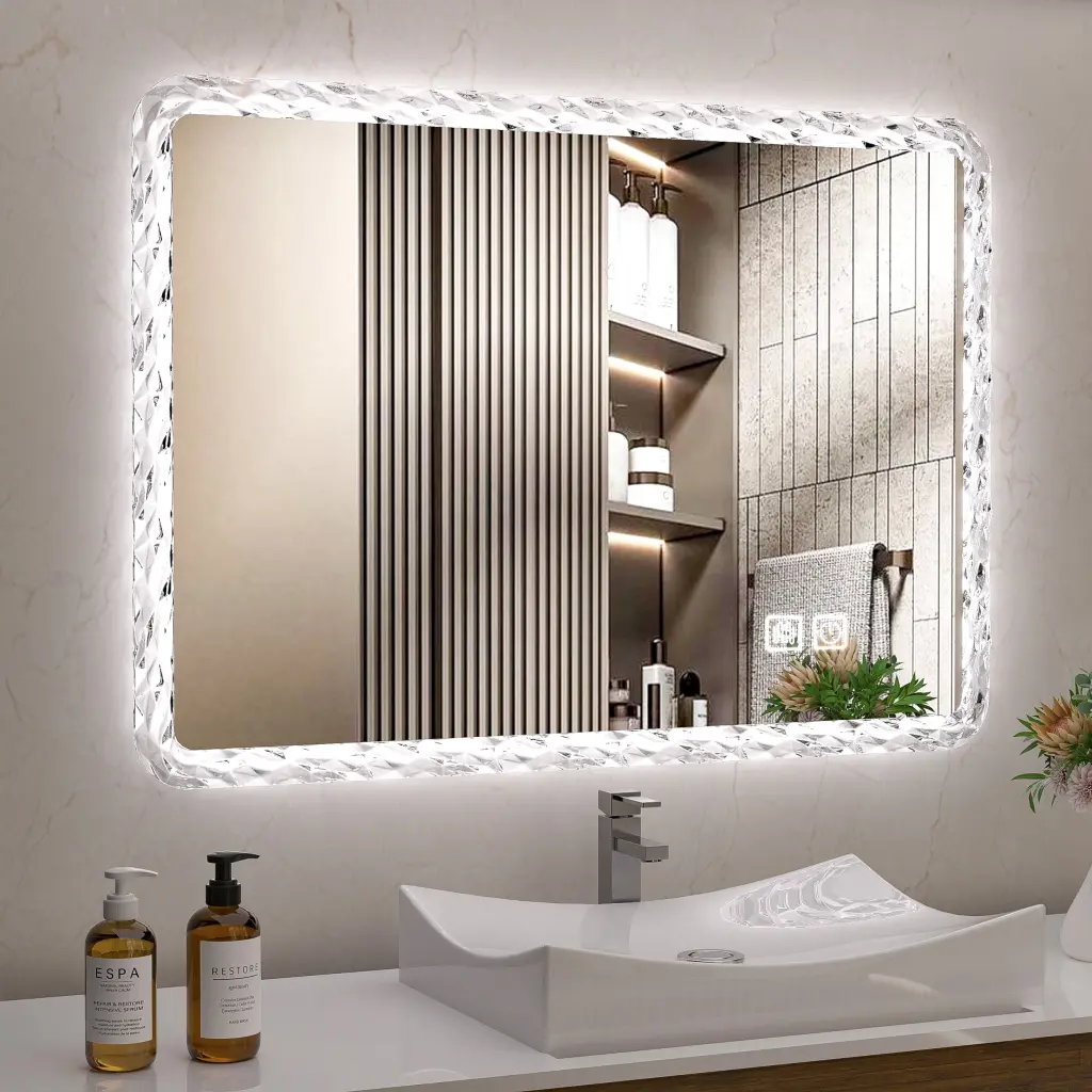 38.5X25 Inches Bathroom Mirror LED Lights And Anti-Fog Feature Modern Homes furniture specialist