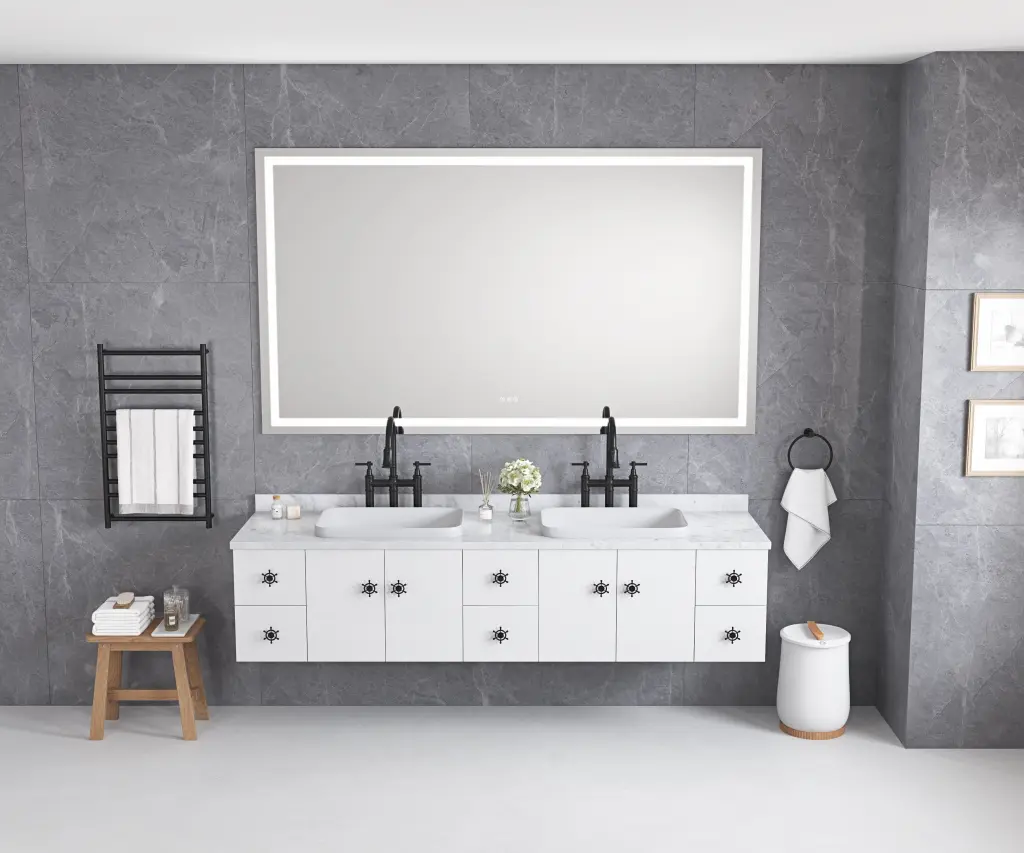 84x48 LED Lighted Bathroom Wall Mounted Mirror High Lumen Anti Fog Modern Bathrooms rnb