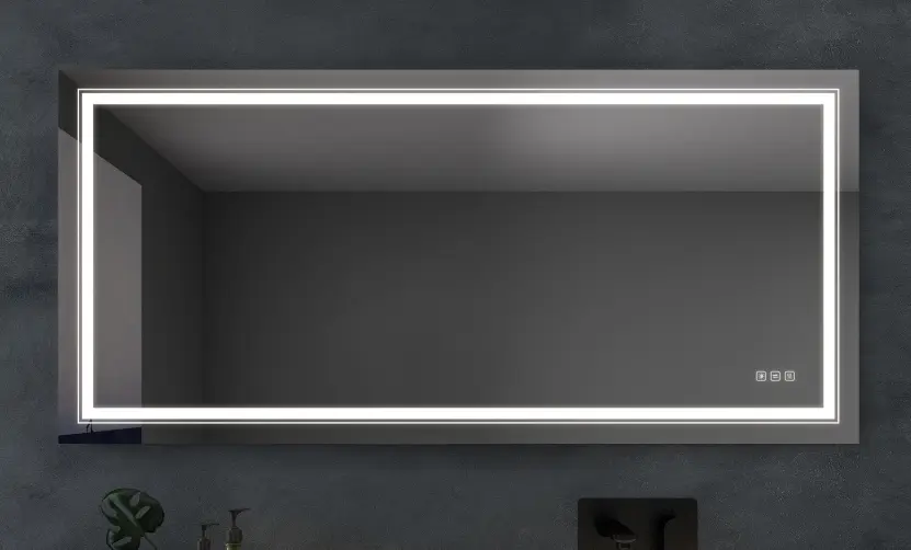 60x28 Inch Bathroom LED Mirror Anti Fog Shiny Metal Crystal Buttons w2704