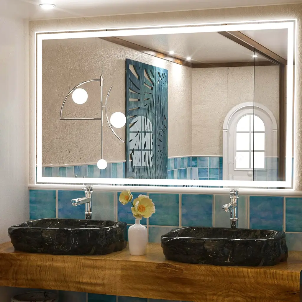 48x28 Inch Dimmable LED Bathroom Mirror Wall Mounted Anti Fog Water Resistant w2985