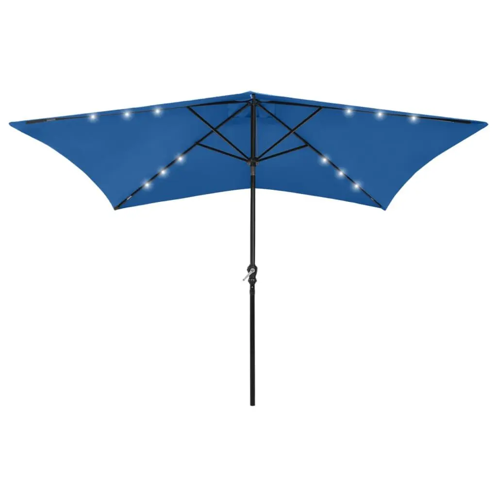Garden Parasol LEDs and Steel Pole Azure Blue 6.6x9.8 Feet Outdoor Shade