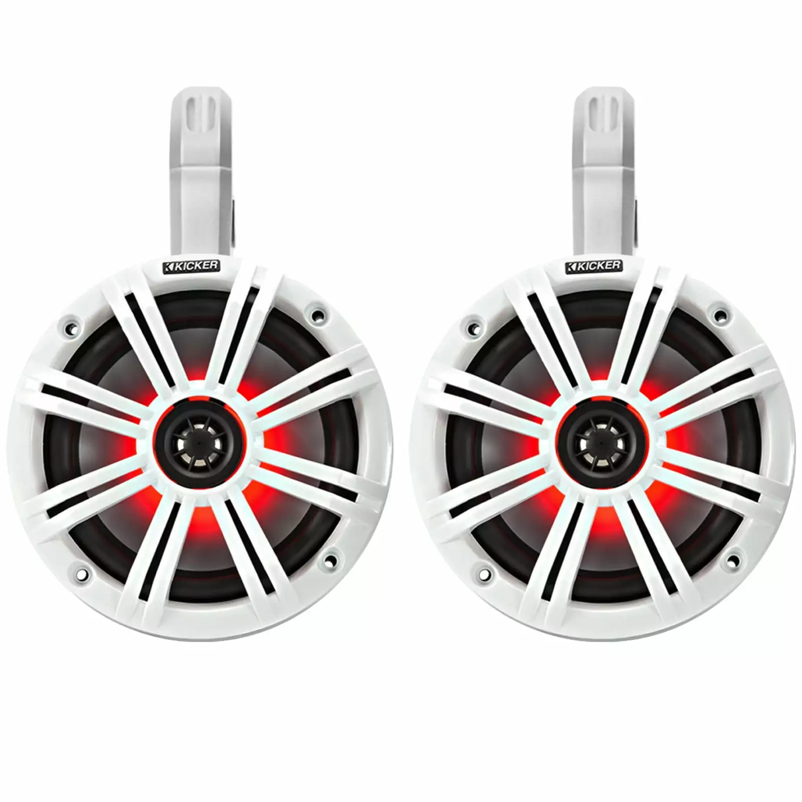 Kicker 6.5 2-Way 195W Peak Power Coaxial Marine Audio LED Speakers White Grilles - Pair