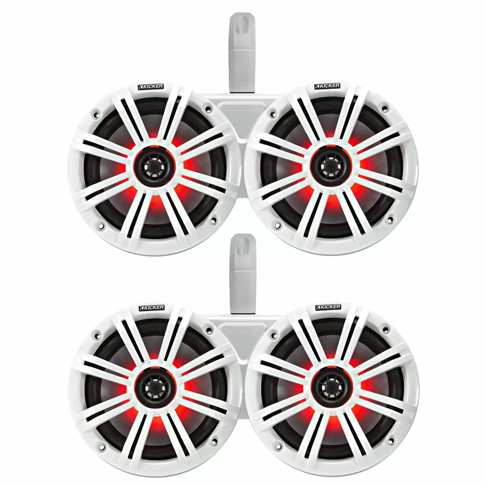 Kicker 6.5 2-Way 195W Peak Power Coaxial Marine LED Speakers White Grilles - 2 Pair