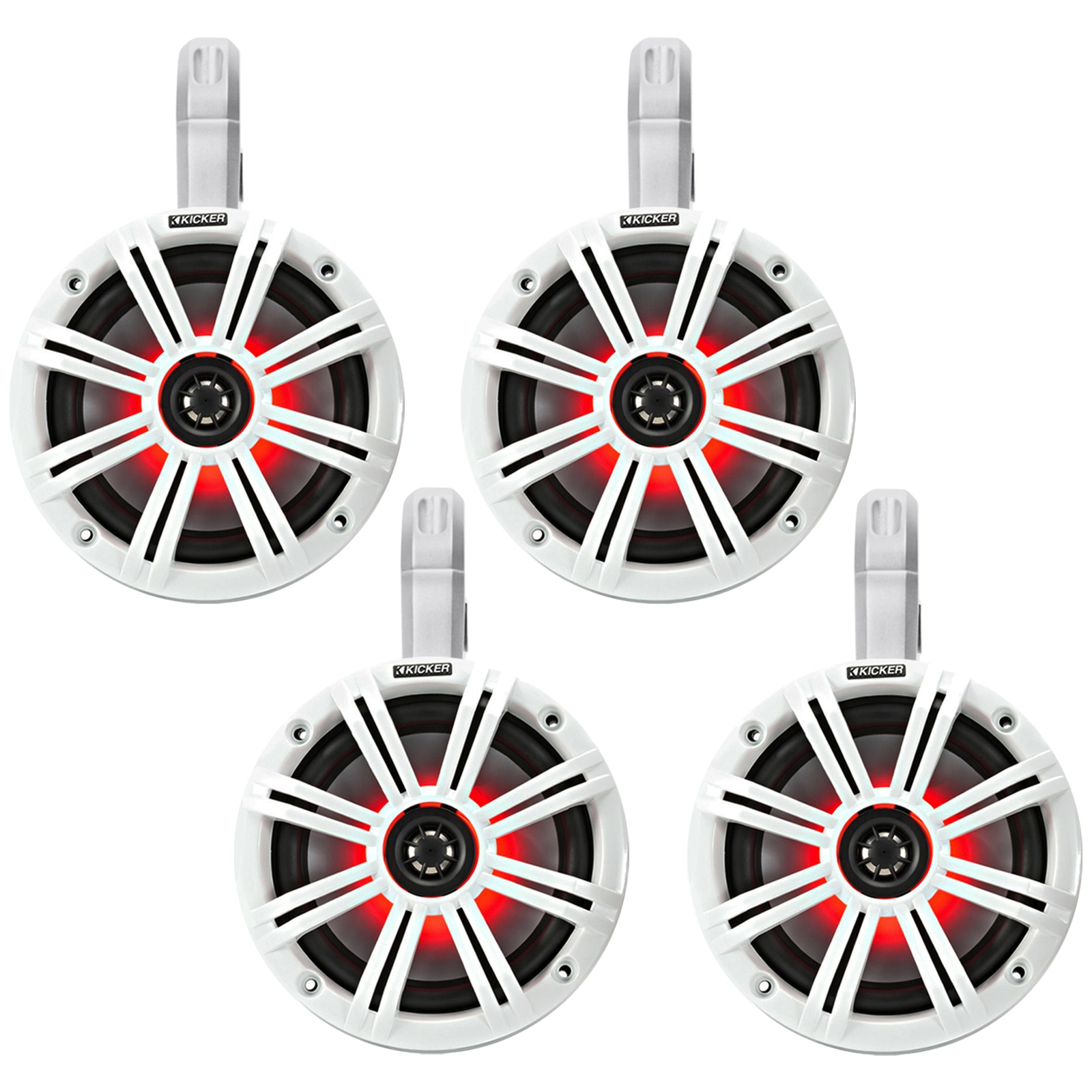 Kicker 6.5 2-Way 195W Peak Power Coaxial Marine LED Speakers White Grilles - 2 Pair