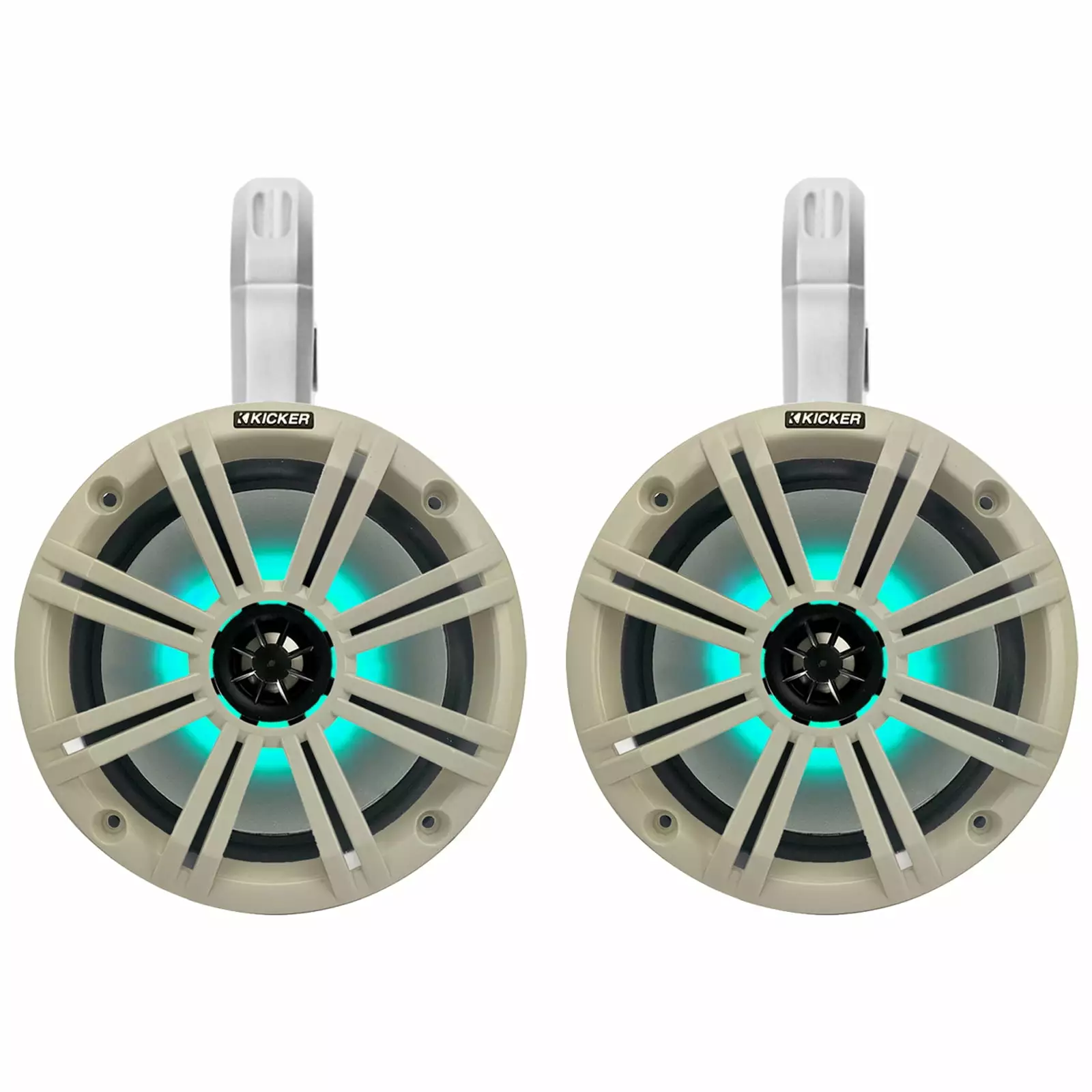 Kicker 8 2-Way 300W Max Power Coaxial Marine Audio LED Speakers White Grilles - Pair