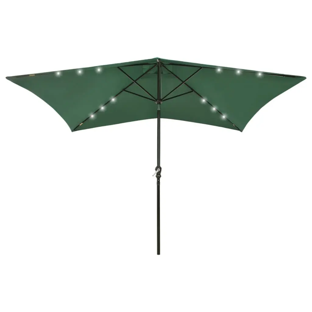 Garden Parasol LEDs and Steel Pole Green 6.6x9.8 Feet Outdoor Umbrella