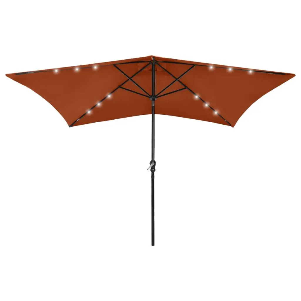 Garden Parasol LEDs and Steel Pole Terracotta 6.6x9.8 Feet Outdoor Umbrella