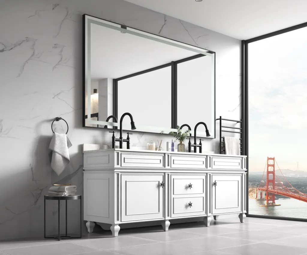 96Inch W X 48Inch H Framed LED Single Bathroom Vanity Mirror Sleek Design rnb