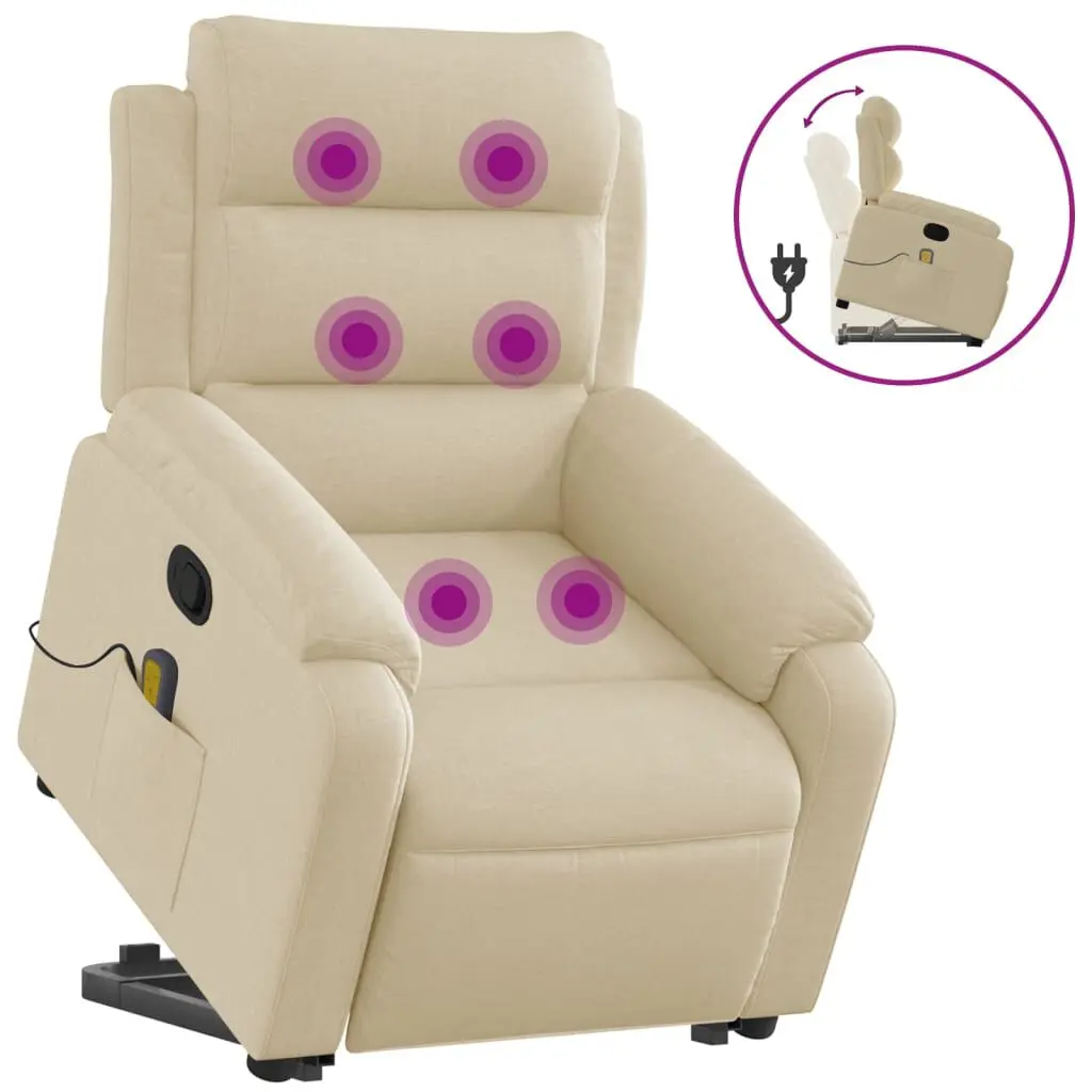 Stand up Massage Recliner Chair Cream Fabric Lift