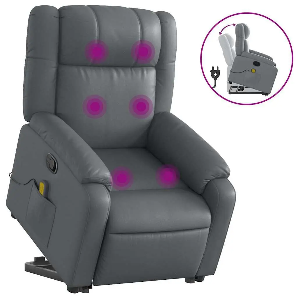 Stand up Massage Recliner Chair Gray Faux Leather Lift