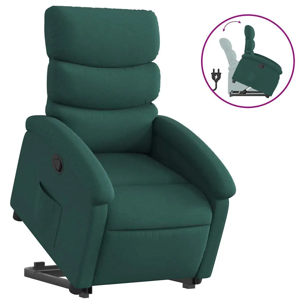 Stand up Recliner Chair Dark Green Fabric Electric Lift Assist