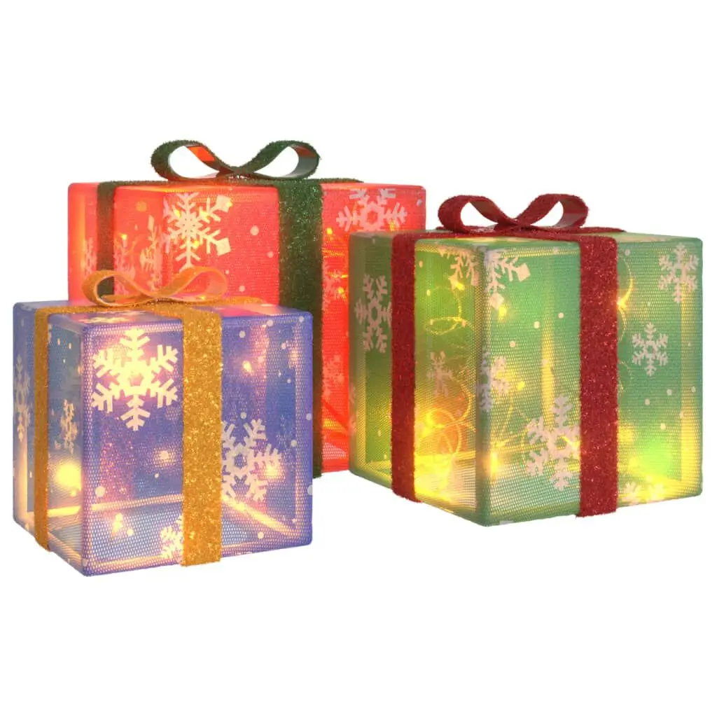 3 Pack Lighted Christmas Boxes 64 Warm White LEDs Holiday Decorations