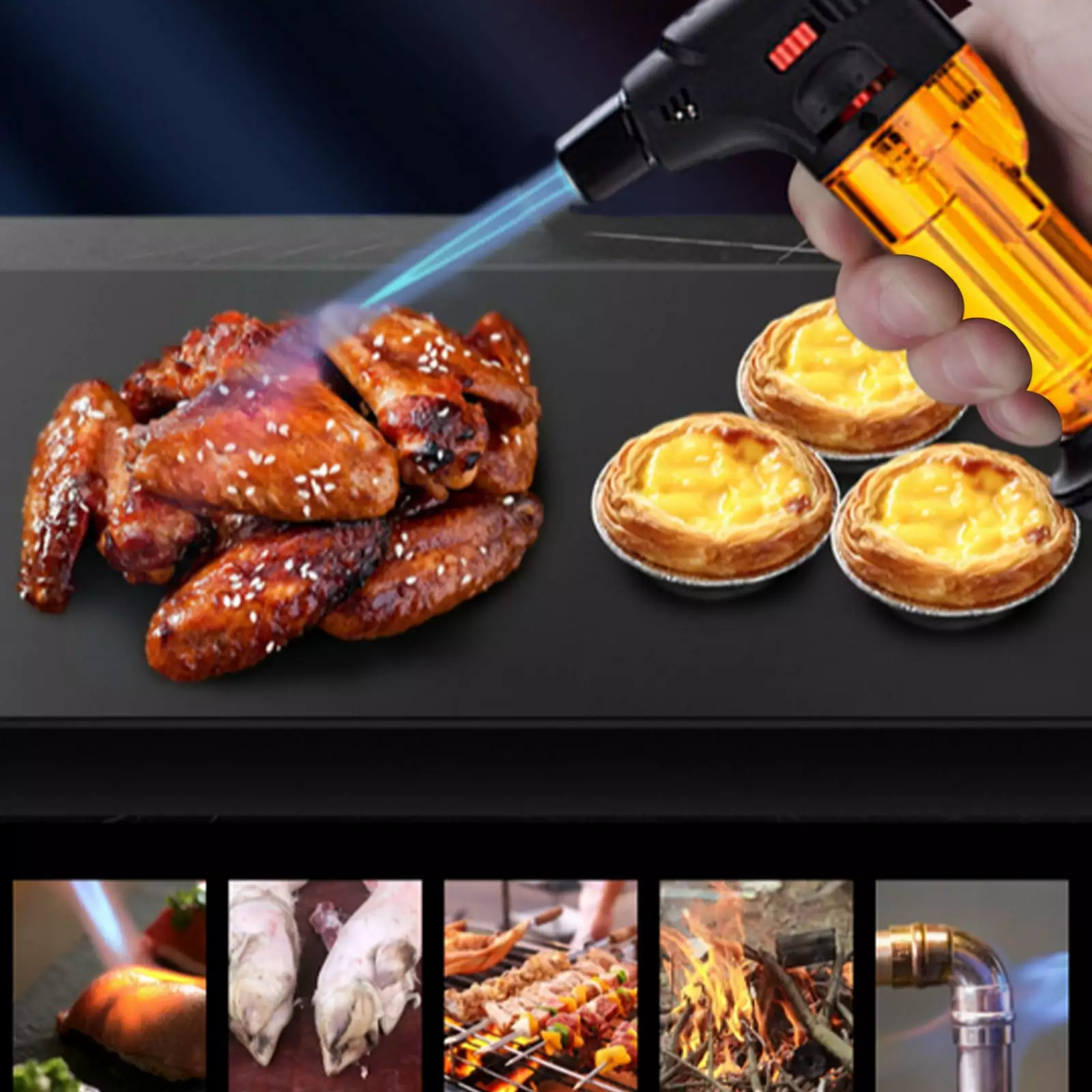 COFEST Butane Lighter Technical Cooking Lighter Refillable Flame Adjust and Safety Lock Yellow Free