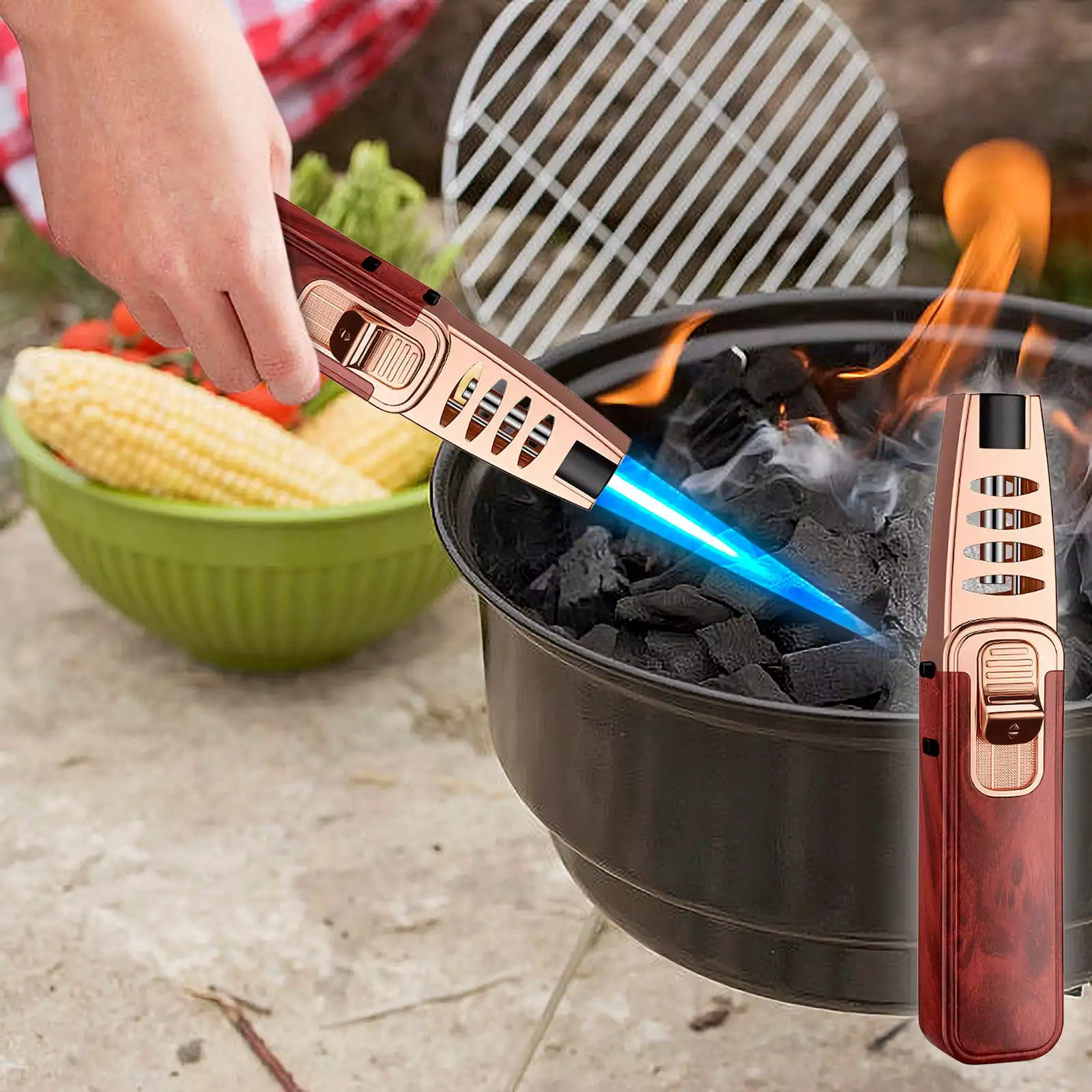 Leodye Windproof Blue Flame Butane Torch Lighter Outdoor BBQ Baking and Cooking Size