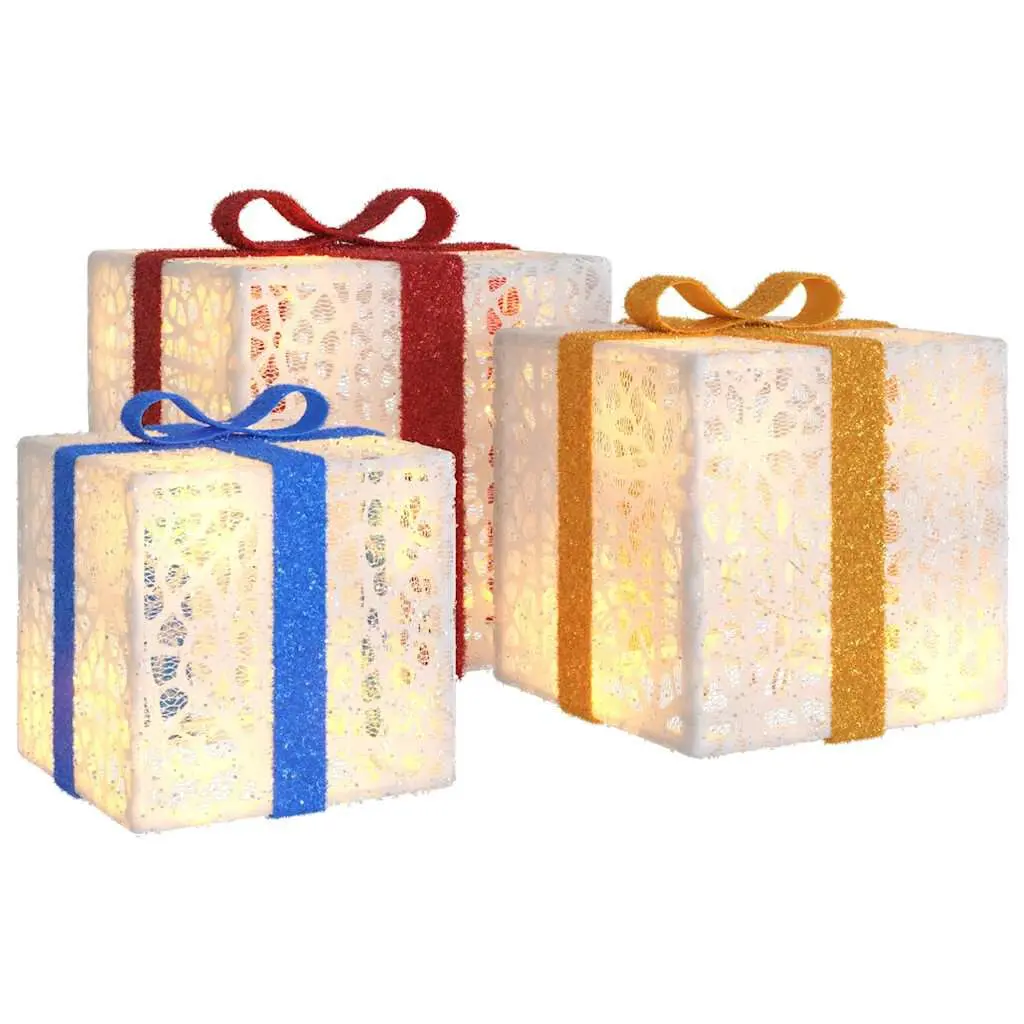 Lighted Christmas Boxes 3 pcs 64 LEDs Warm White Holiday Decorations