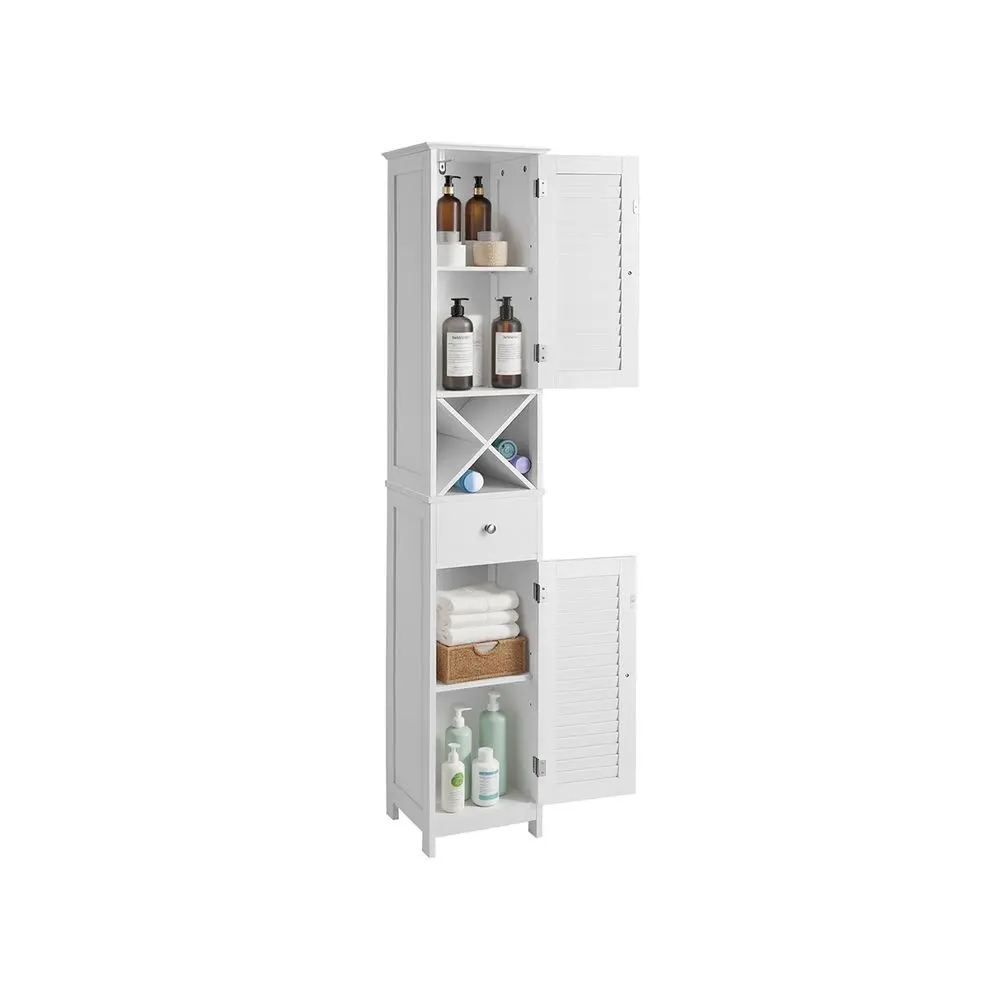 Free Standing Linen Tower Cabinet & Shelves Bathroom Storage VASAGLE