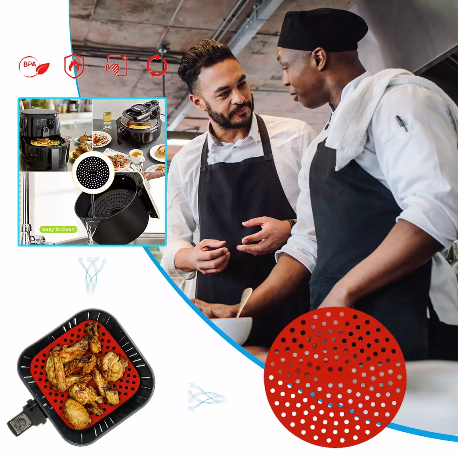VogueV Reusable Silicone Air Fryer Mats Non-Stick Liners Kitchen and Dining One