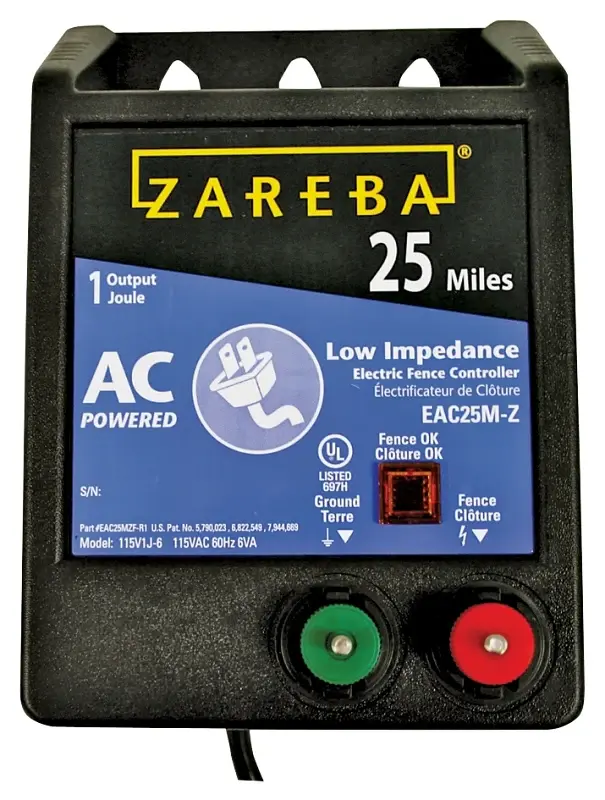 Commercial Grade Zareba EAC25M-Z Electric Fence Charger, 1 J Output Energy, 115 V